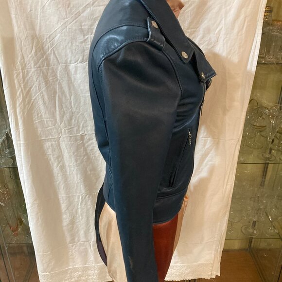 PERFECTO SCHOTT blue leather biker motorcycle womens leather jacket sz small - Picture 2 of 6